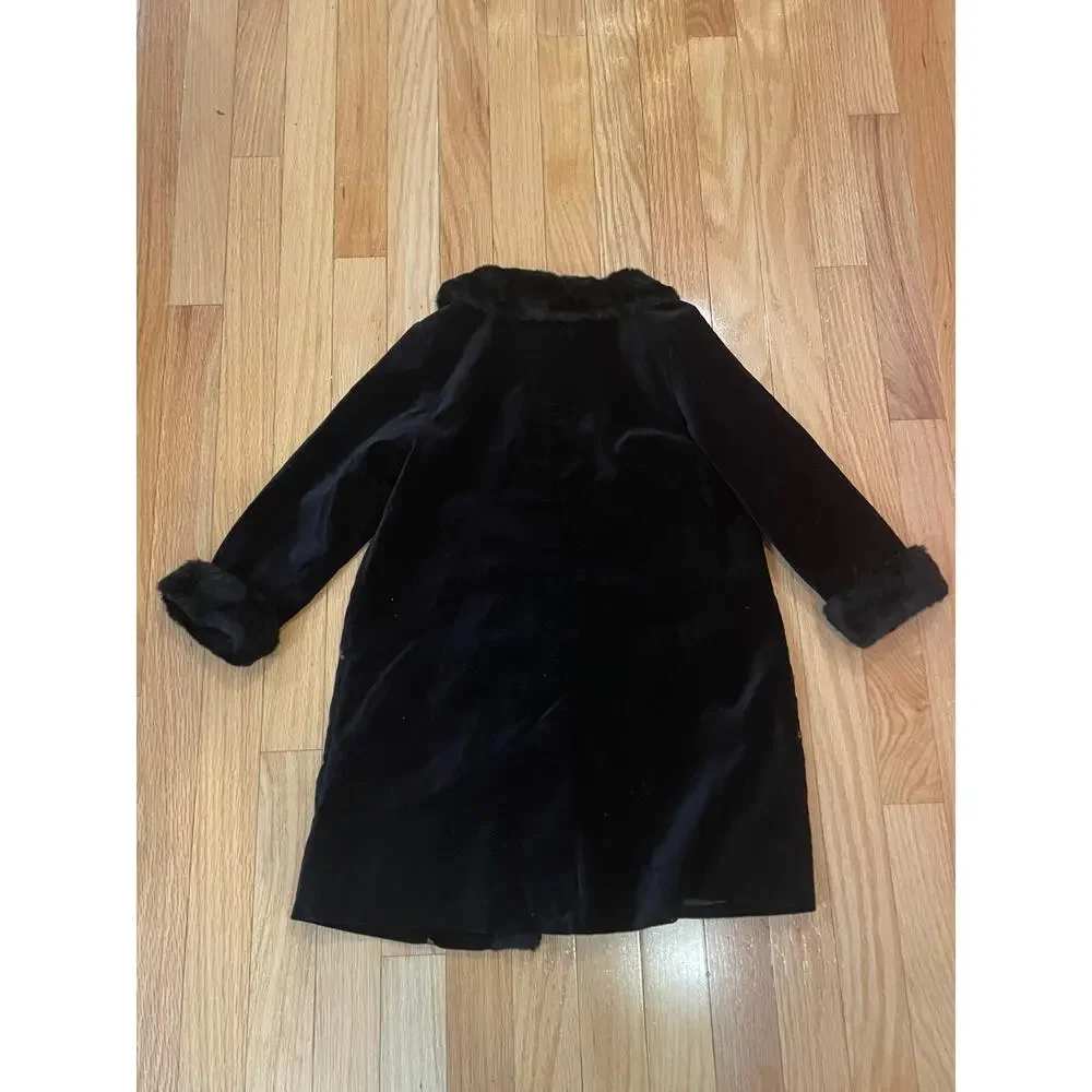 Velvet Embroidered Girls‎ Dress Coat with Faux Fur Trim & buttons, black, size 4